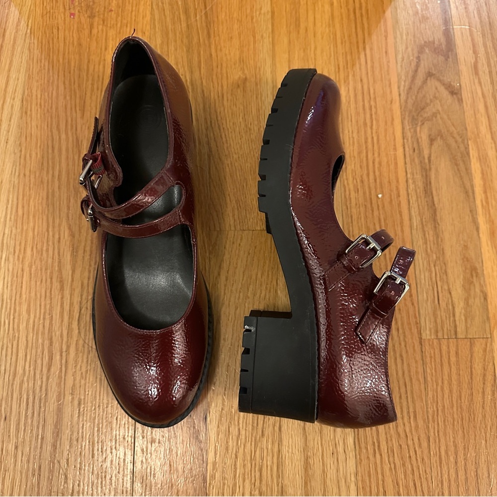 Urban Outfitters Burgundy Double Strap Mary Jane Shoes Sz 9
